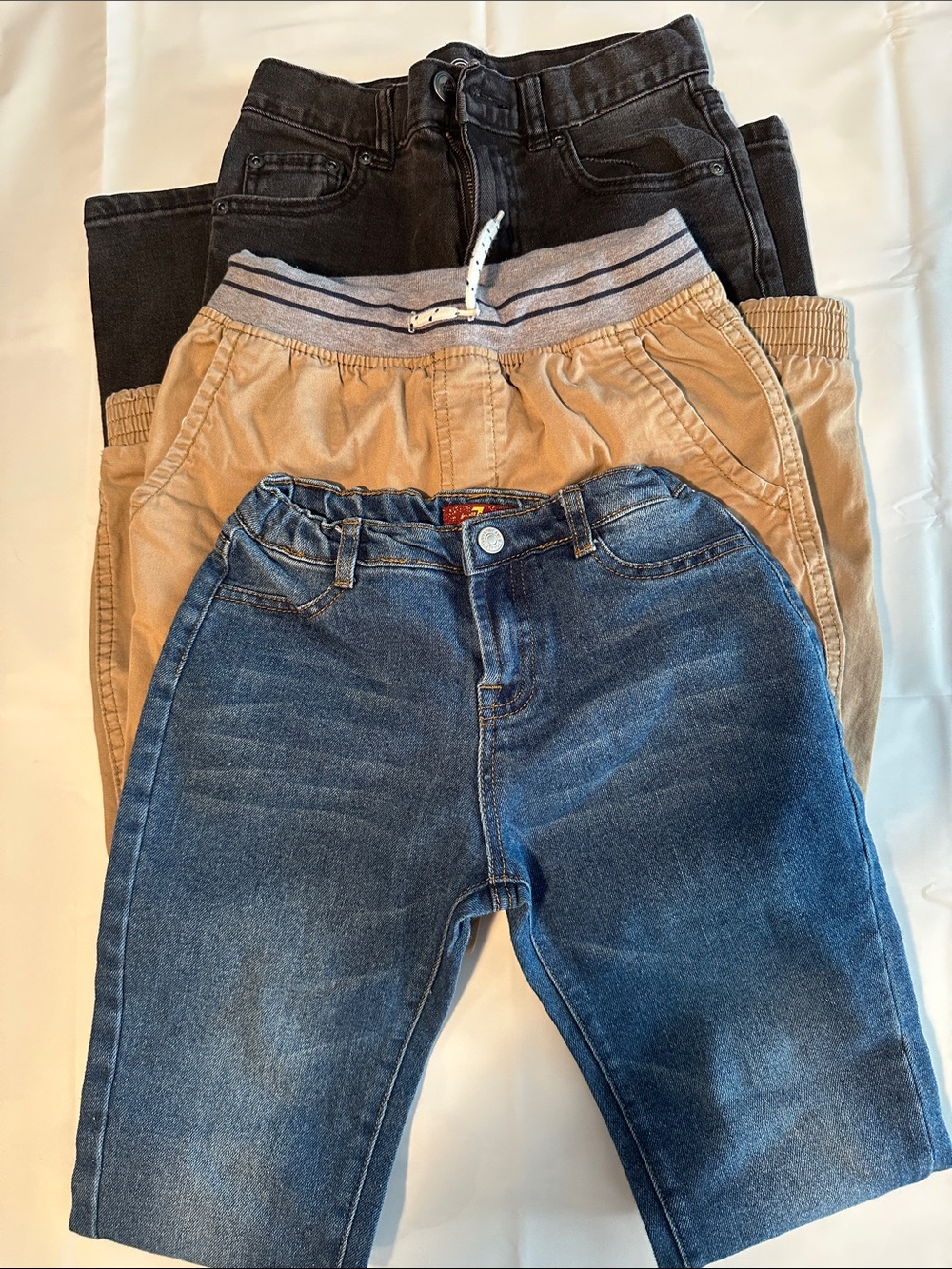 Kids Bundle of clothes - jeans Black, Tan, Blue size 7-8